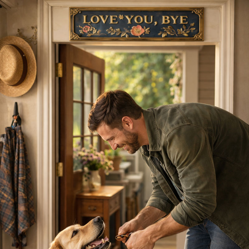 Väggskylt "Älskar dig, hejdå"