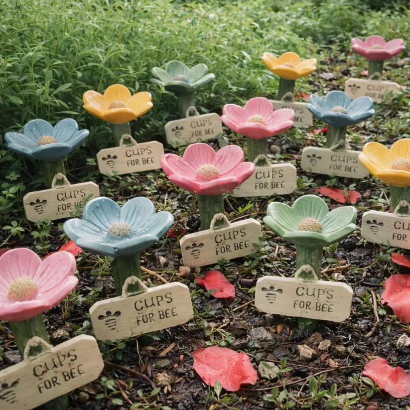 🌸Blomformad keramisk vattenstation för bin🐝💧