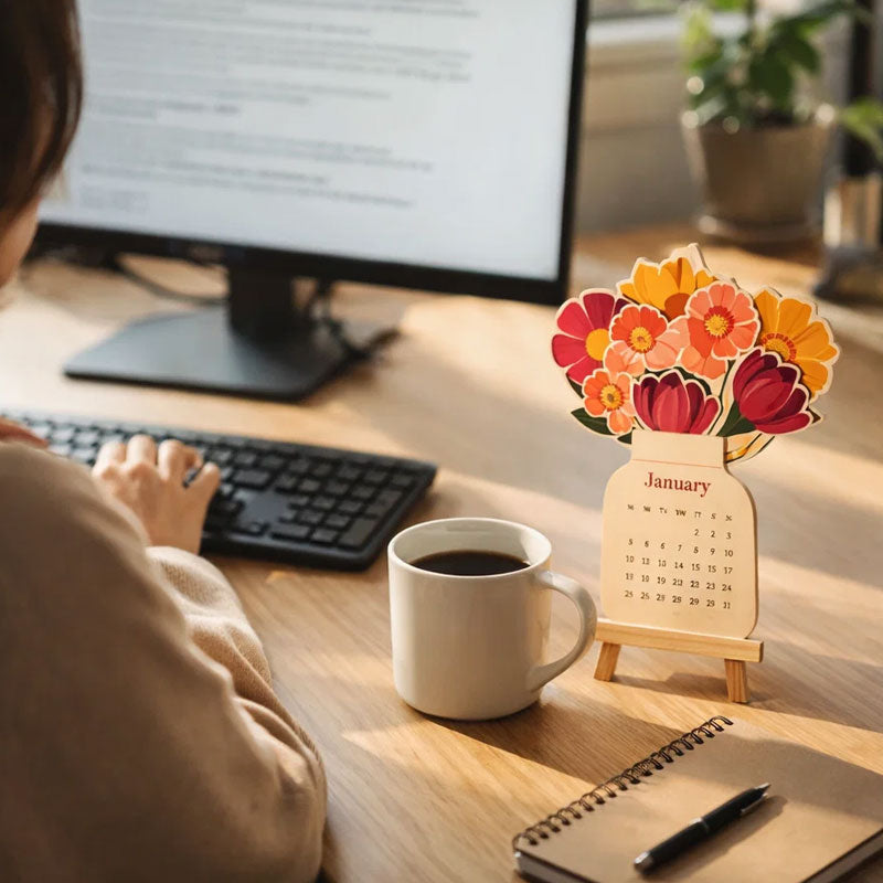 Blommig skrivbordskalender 2026