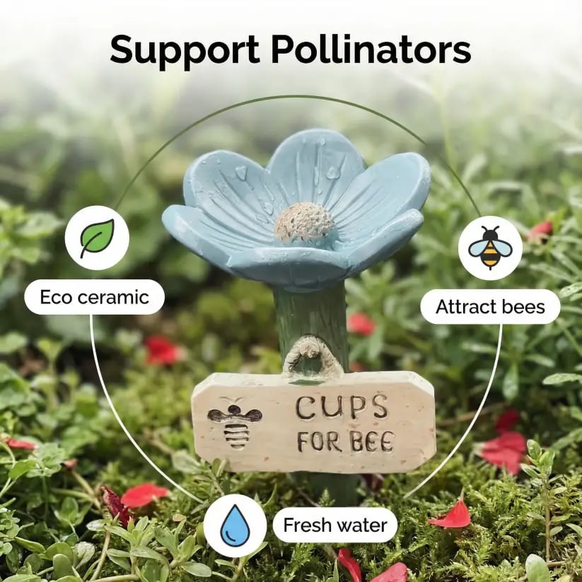🌸Blomformad keramisk vattenstation för bin🐝💧