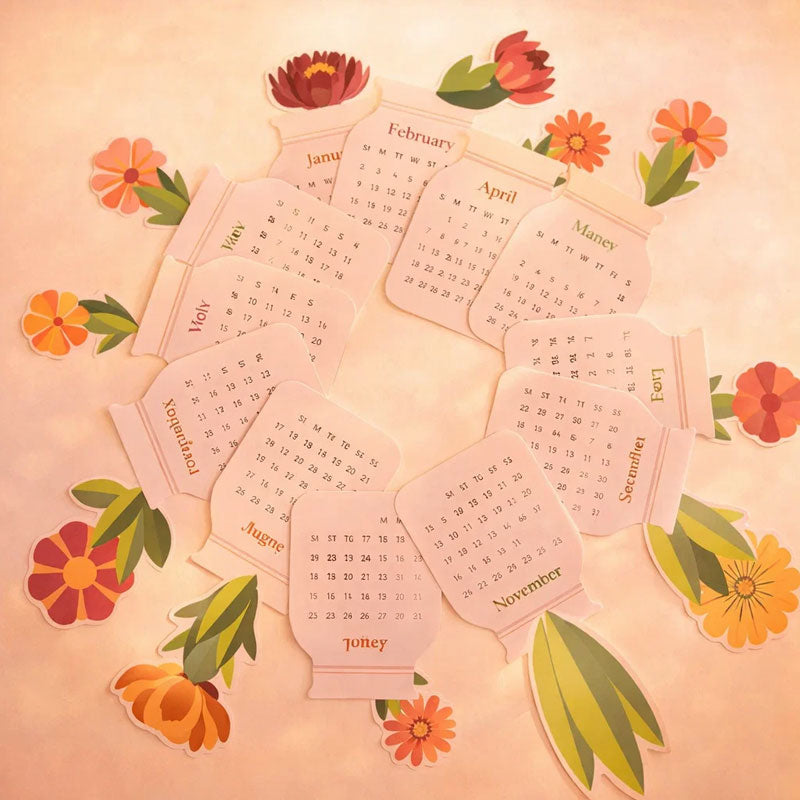 Blommig skrivbordskalender 2026